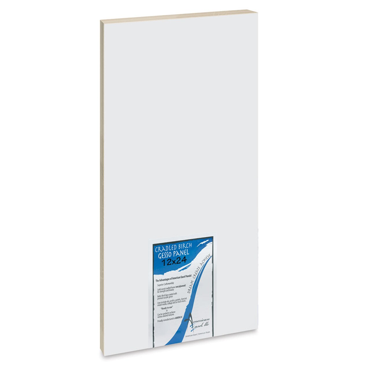 American Easel Gessoed Wood Painting Panel - 12" x 24", 7/8" Cradle